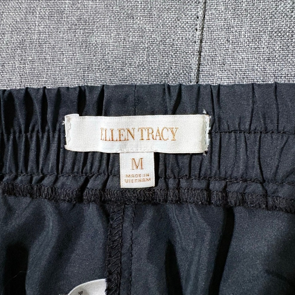 Ellen Tracy Pants Women Medium Black Modal Elastic Waist Cropped Gold Zip Pocket - Picture 6 of 7